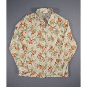 Vintage 70s KMart Blouse Womens Large Floral Berry Print Long Sleeve Shirt Beige